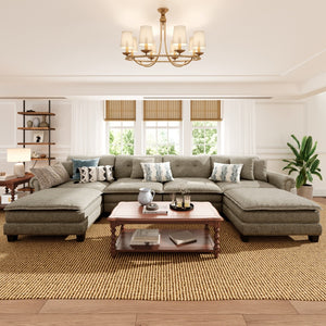 Charleston Linen-Look U-Shaped Living Room Couch with Ottoman