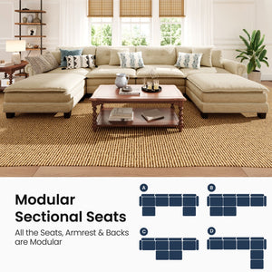 Charleston Linen-Look U-Shaped Living Room Couch with Ottoman