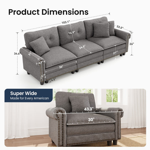 Charleston Linen-Look Modular Living Room Couch