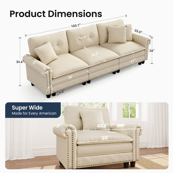 Charleston Linen-Look Modular Living Room Couch