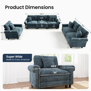 Charleston Velvet-Chenille Living Room Couch Large Set