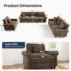 Charleston Velvet-Chenille Living Room Couch Large Set