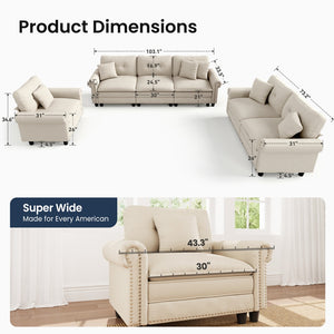 Charleston Velvet-Chenille Living Room Couch Large Set