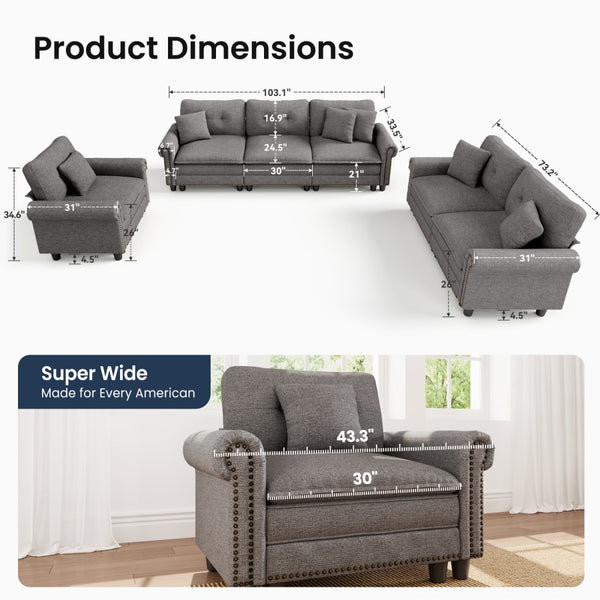 Charleston Linen-Look Modular Living Room Couch Sets