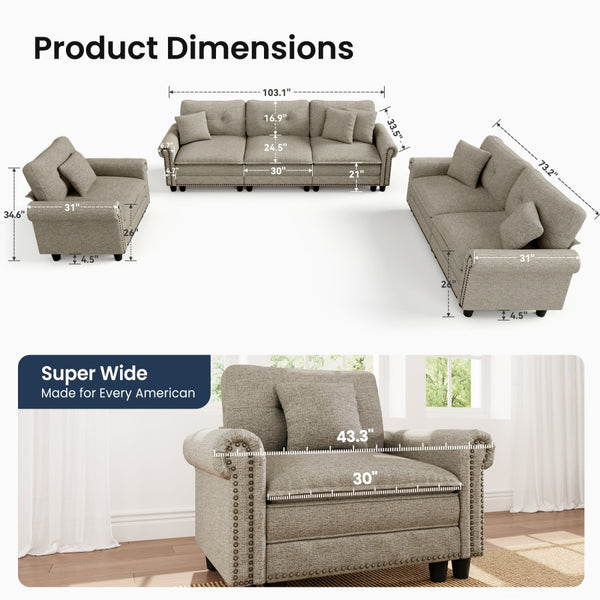 Charleston Linen-Look Modular Living Room Couch Sets