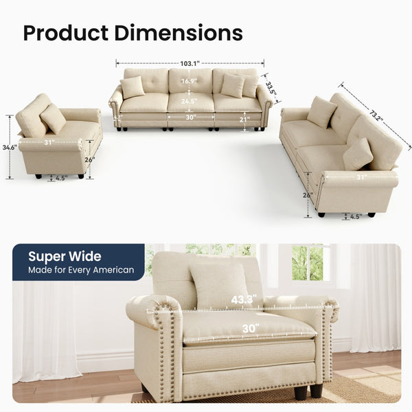 Charleston Linen-Look Modular Living Room Couch Sets