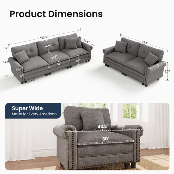 Charleston Linen-Look Modular Living Room Couch