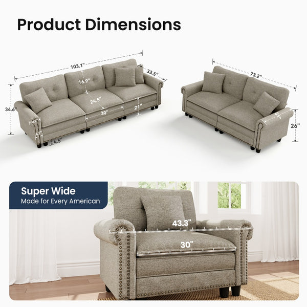 Charleston Linen-Look Modular Living Room Couch