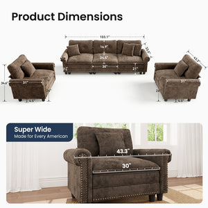 Charleston Velvet-Chenille Living Room Couch Large Set