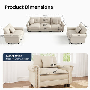 Charleston Velvet-Chenille Living Room Couch Large Set