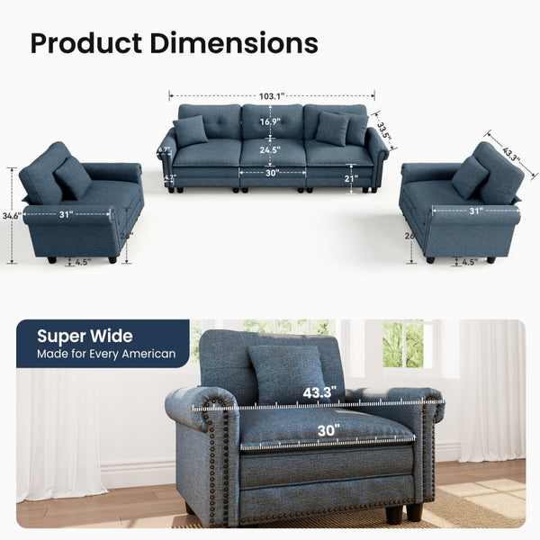 Charleston Linen-Look Modular Living Room Couch Sets