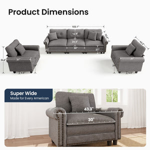 Charleston Linen-Look Modular Living Room Couch Sets