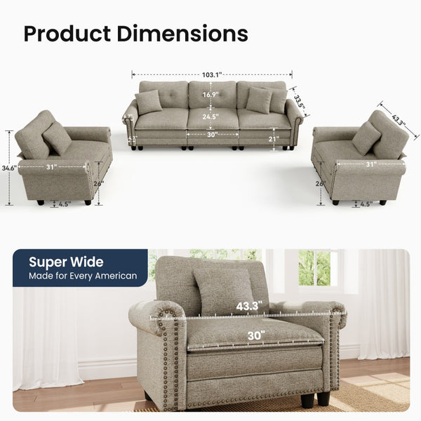 Charleston Linen-Look Modular Living Room Couch Sets