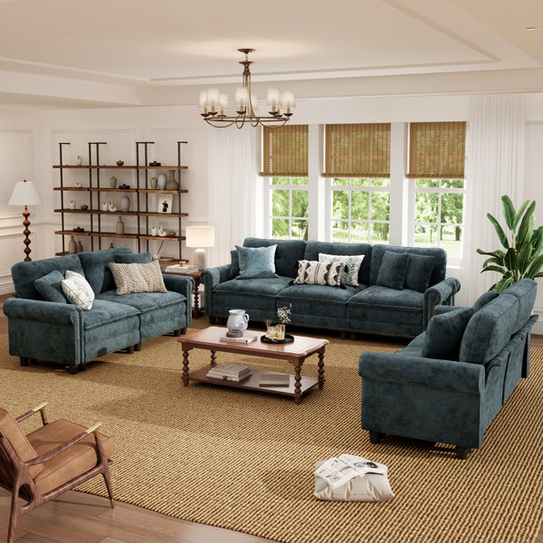 Charleston Velvet-Chenille Living Room Couch Large Set