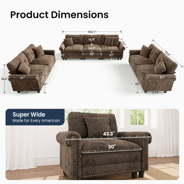 Charleston Velvet-Chenille Living Room Couch Large Set