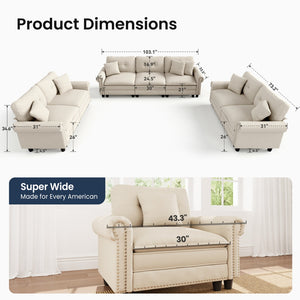 Charleston Velvet-Chenille Living Room Couch Large Set