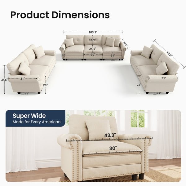 Charleston Velvet-Chenille Living Room Couch Large Set