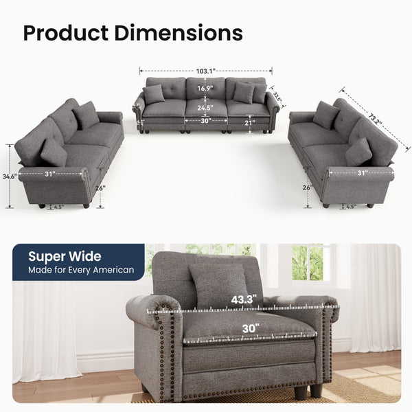 Charleston Linen-Look Modular Living Room Couch Sets