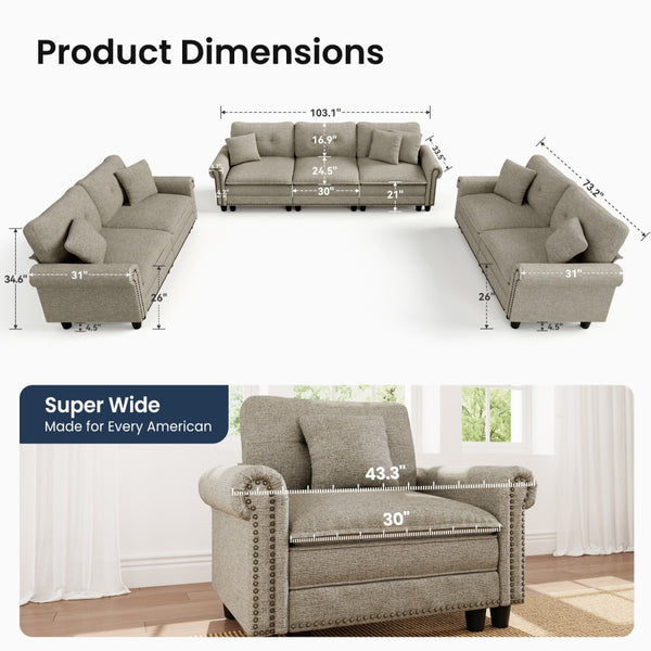 Charleston Linen-Look Modular Living Room Couch Sets
