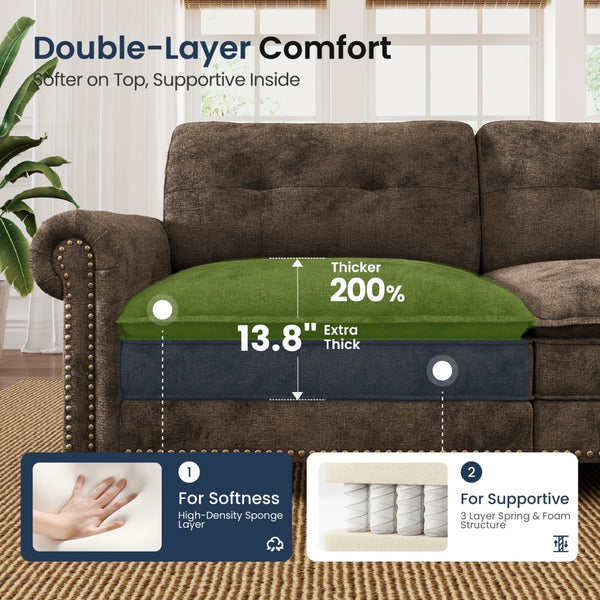 Charleston Velvet-Chenille L-Shaped Living Room Couch with Ottoman