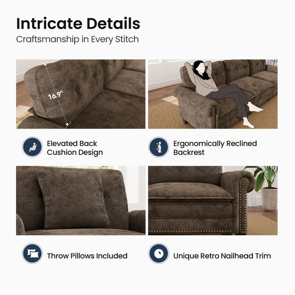 Charleston Velvet-Chenille L-Shaped Living Room Couch with Ottoman