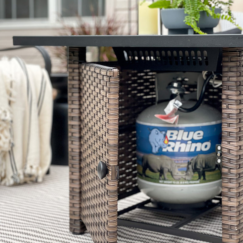 Phi Villa 32 Inch 50,000 BTU Patio Wicker & Steel Square Patio Propane Fire Pit Table