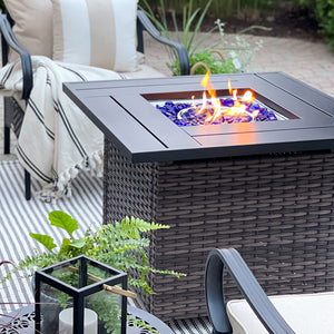 32" 50,000 BTU Square Wicker and Steel Patio Table with Fire Pit