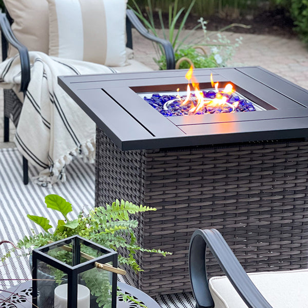 32" 50,000 BTU Square Wicker and Steel Patio Table with Fire Pit