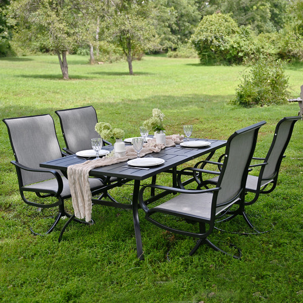 Patio Swivel Dining Chair with Black Frame for Porch,Deck,Backyard, PHI VILLA