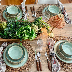 Vertical Ribbed Stoneware Dinnerware Set with Reactive Glaze Finish