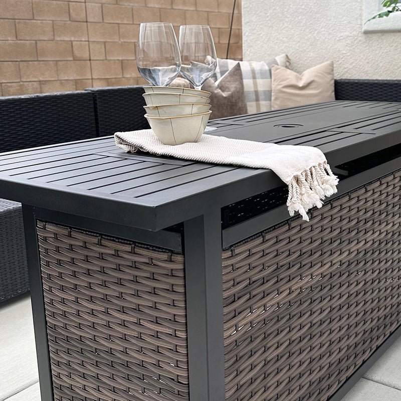 Phi Villa 56 Inch 50,000 BTU Outdoor Wicker & Steel Rectangle Patio Propane Fire Pit Table