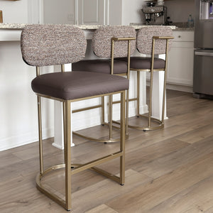 24" Modern PU and Chenille Counter Height Bar Stool, Set of 4