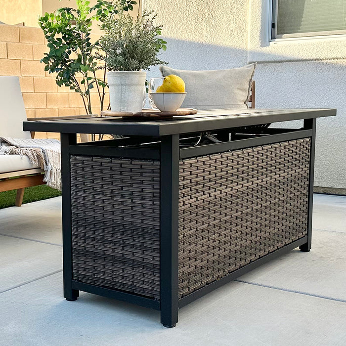 56'' 50,000 BTU Outdoor Wicker and Steel Rectangle Gas Fire Pit Table