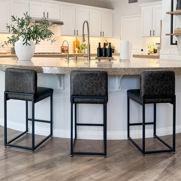 24 Inch Counter Height PU Leather Bar Stool with Backrest