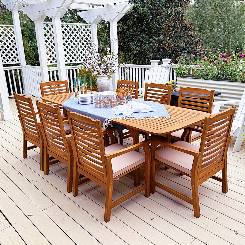 Phi Villa 7/9-Pcs Wooden Outdoor Dining Set with Expandable Table for Garden