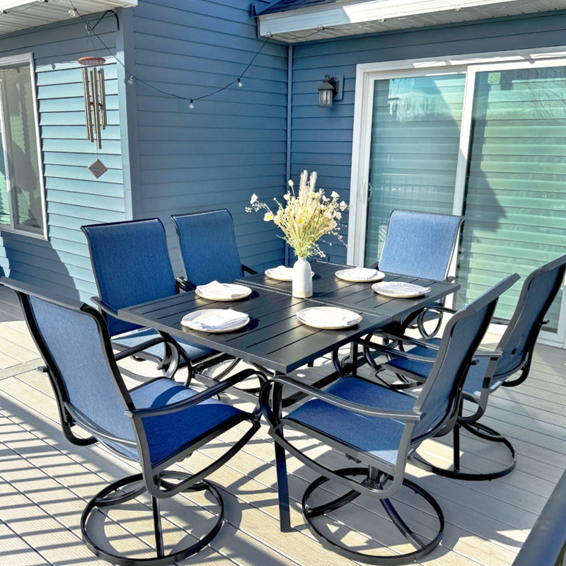 Patio Swivel Dining Chair with Black Frame for Porch,Deck,Backyard, PHI VILLA