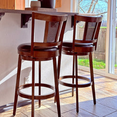 Harrison 360° Swivel Rustic Wood Bar Stools with Grid Back