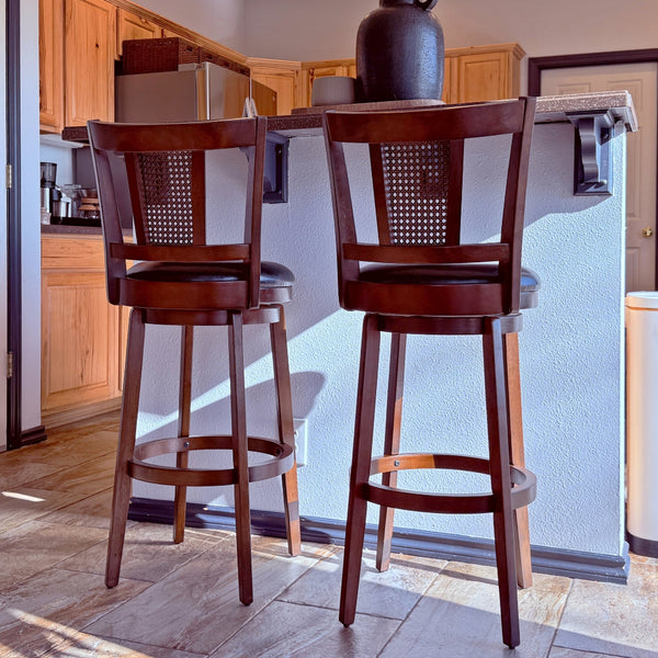 Harrison 360° Swivel Rustic Wood Bar Stools with Grid Back