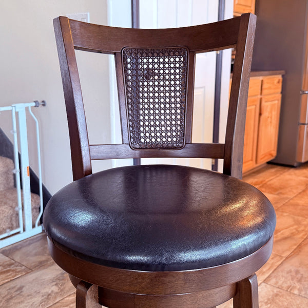 Harrison 360° Swivel Rustic Wood Bar Stools with Grid Back