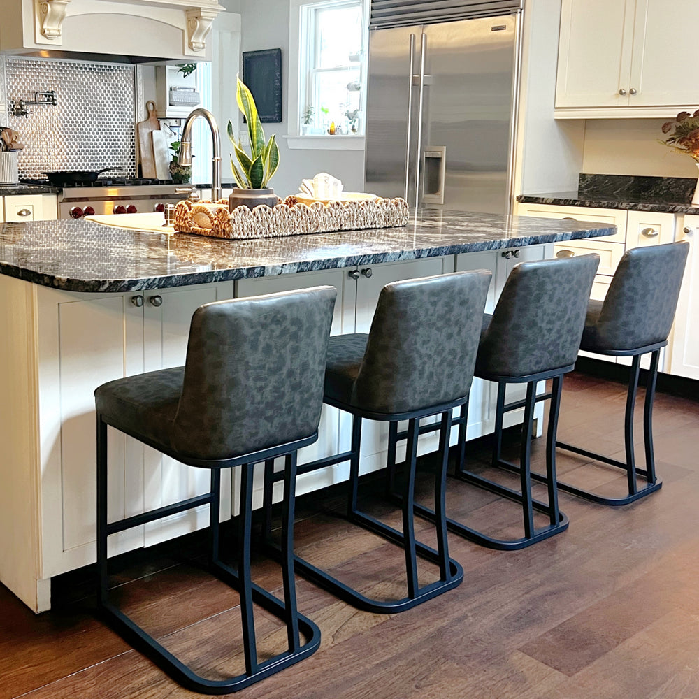 24" Modern Square PU Leather Counter Stool with Metal Frame, Set of 4