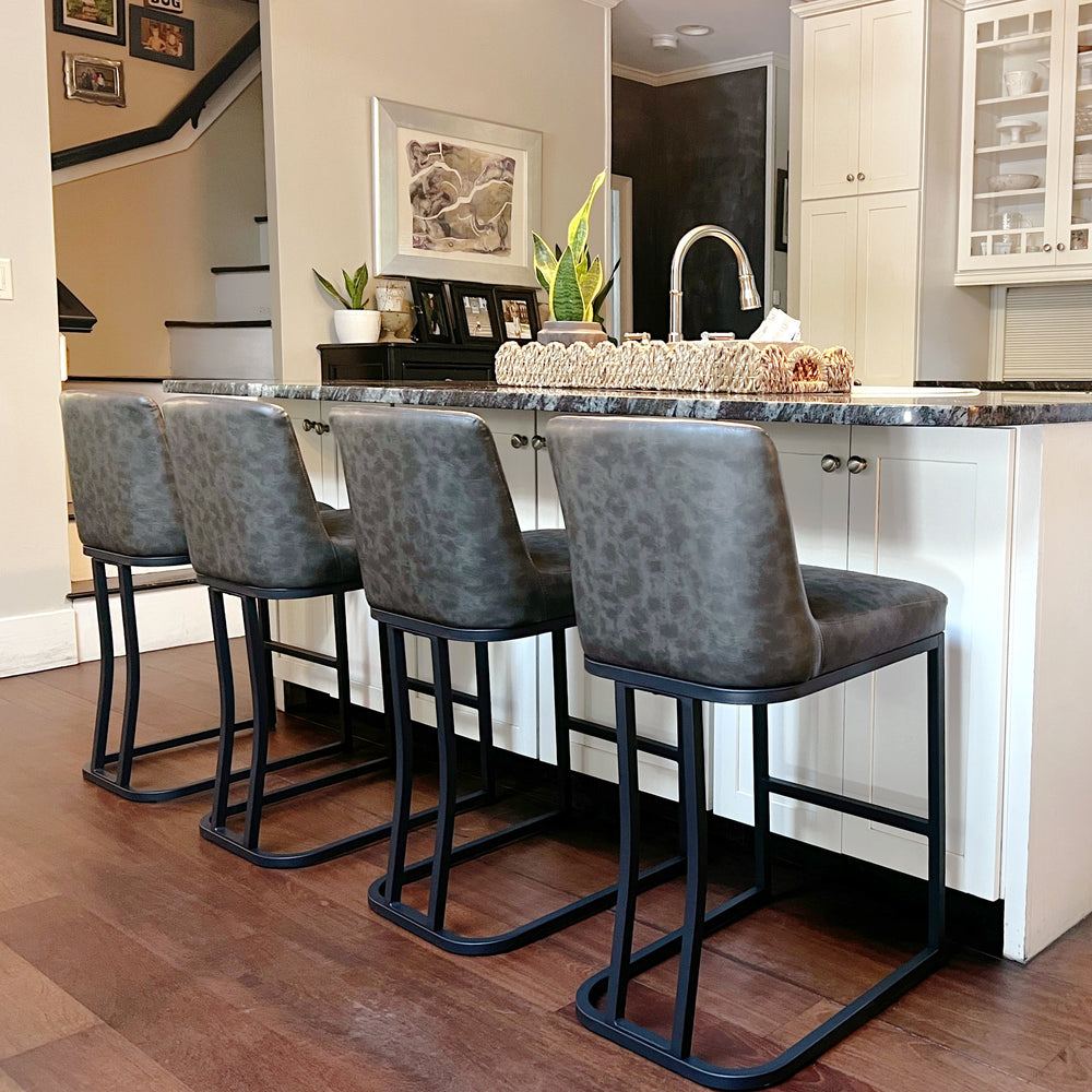 24" Modern Square PU Leather Counter Stool with Metal Frame, Set of 4