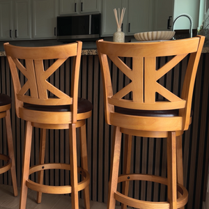 Harrison 360° Swivel Farmhouse Wood Bar Stools with Patented K-Shaped Back