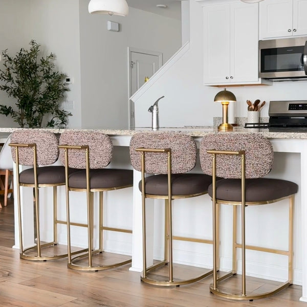 24" Modern PU and Chenille Counter Height Bar Stool, Set of 4