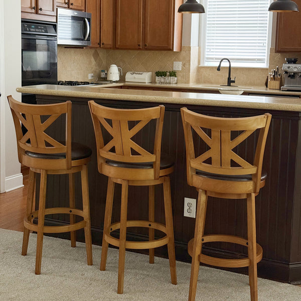 Harrison 360° Swivel Farmhouse Wood Bar Stools with Patented K-Shaped Back