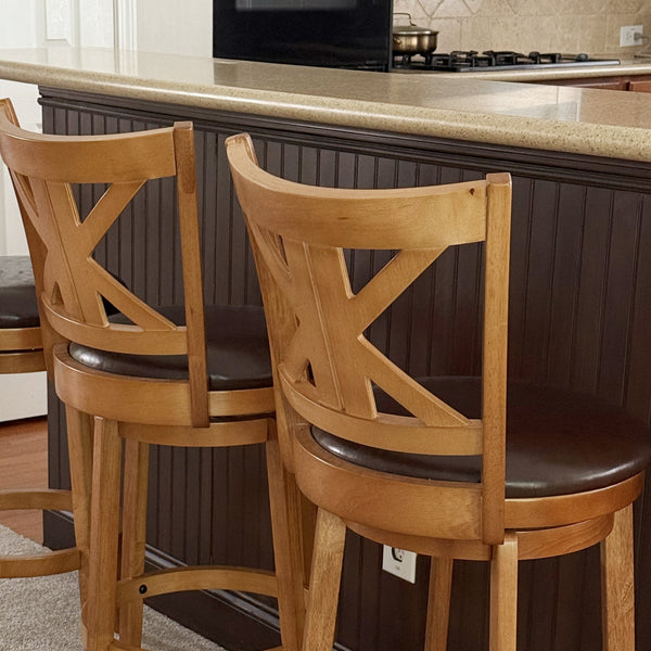 Harrison 360° Swivel Farmhouse Wood Bar Stools with Patented K-Shaped Back