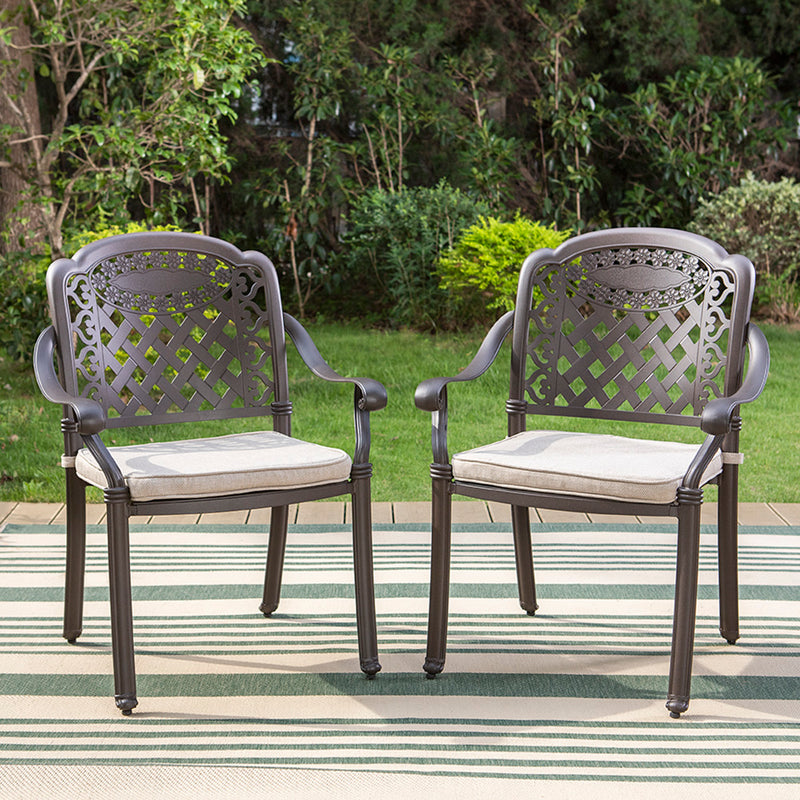 PHI VILLA 2-Piece Sunflower Pattern Cast Aluminum Fixed Patio Dining Chairs