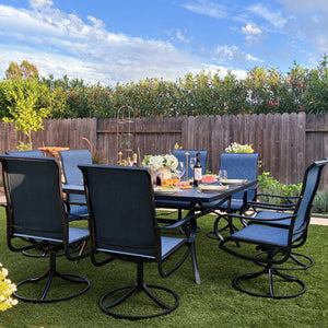 9-Piece Patio Dining Set with Enlarged Square Table and Textilene Swivel Chairs- Phi Villa