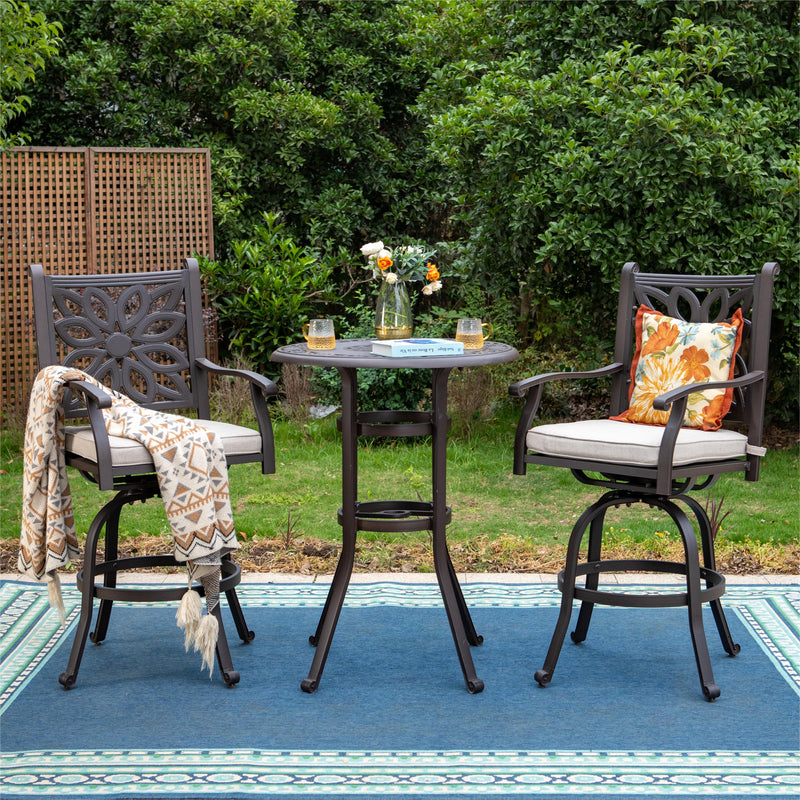 PHI VILLA Cast Aluminum Patio Outdoor Pub Height Swivel Bistro Bar Stools Chairs & Table