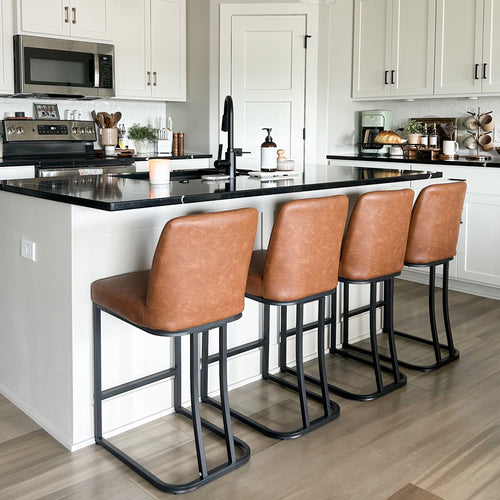 24" Modern Square PU Leather Counter Stool with Metal Frame, Set of 4