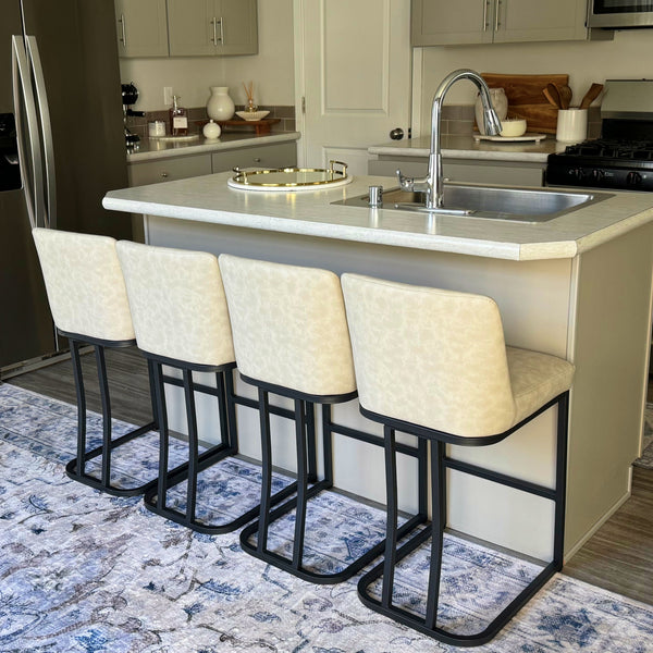 24" Modern Square PU Leather Counter Stool with Metal Frame, Set of 4